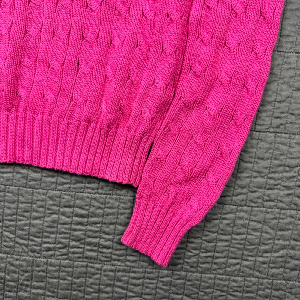 Vintage Ralph Lauren Women XS Hot Pink Cable Knit Crewneck Sweater Preppy Pony - Picture 3 of 8